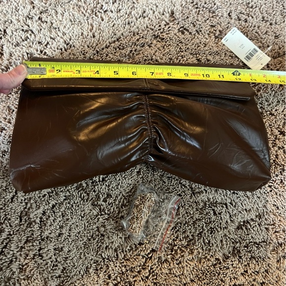 NWT new Anthropologie scrunched envelope clutch faux leather crossbody brown bag - Picture 14 of 17